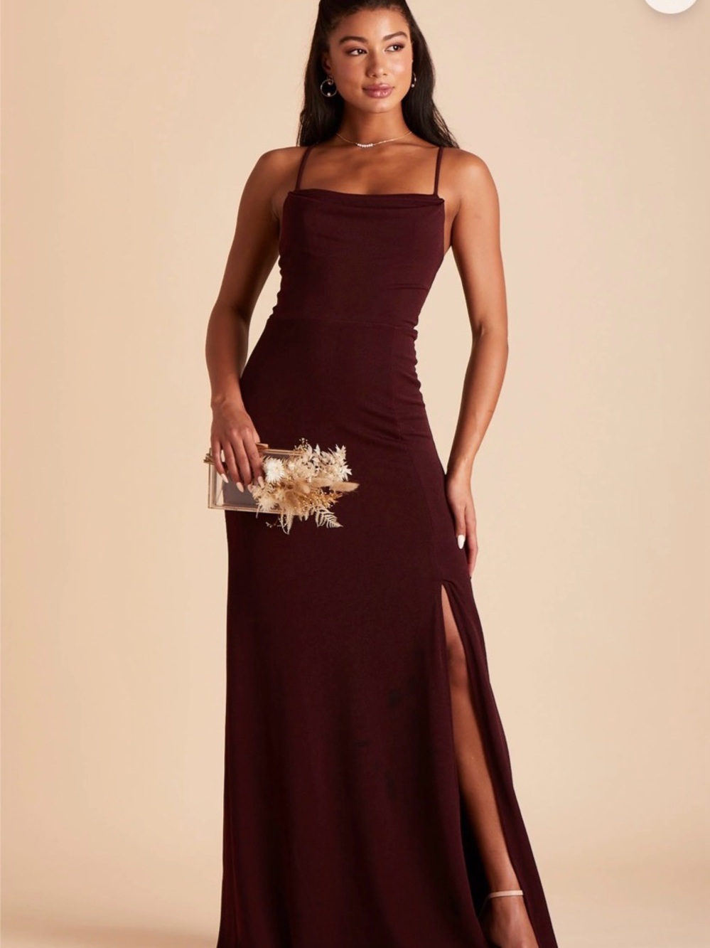 PETITE Birdy Grey Burgundy Spaghetti-Strap Maxi Dress - Picture 2 of 4